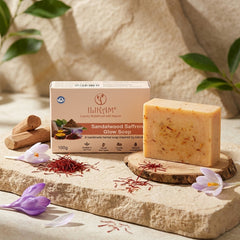 ILIKAM Glow Bath Bar soap and packaging with saffron threads and sandalwood