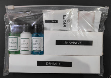 ILIKAM 100-set hotel guest toiletry kit with soap, shampoo, dental kit and comb in zipper pouch
